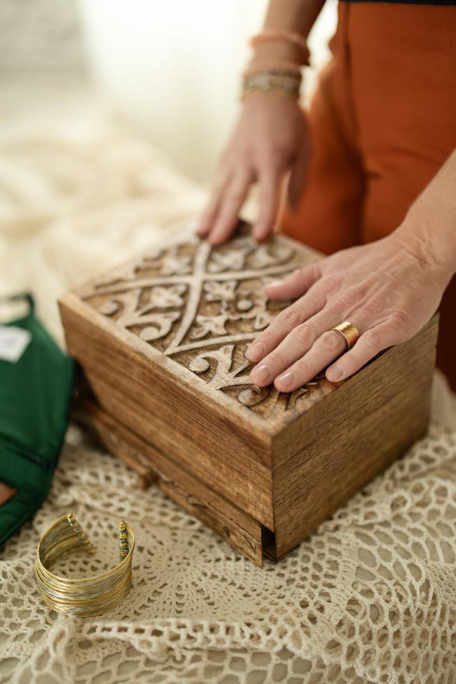 Hand-carved Wood Jewelry Box