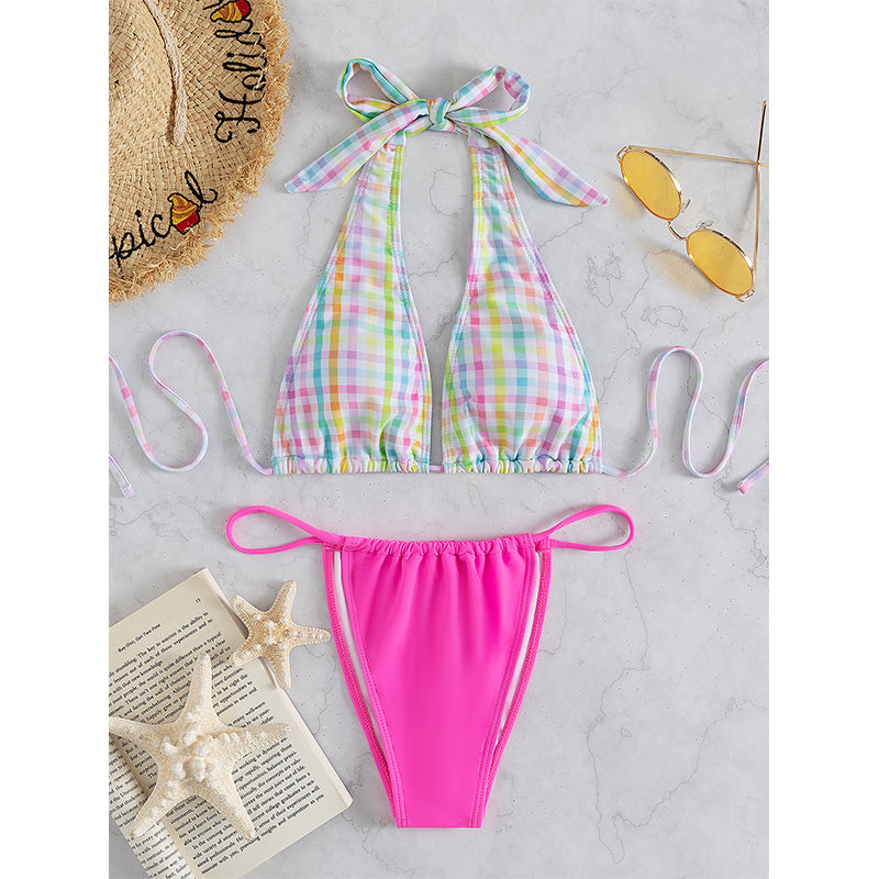 Halter Bikinis Triangle Thong Bathing Suits