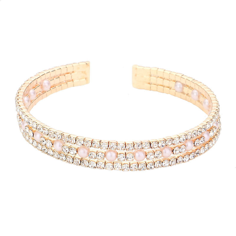 Pearl Accented Split Rhinestone Cuff