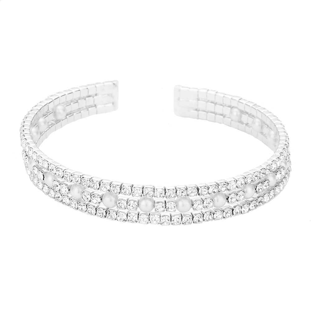 Pearl Accented Split Rhinestone Cuff