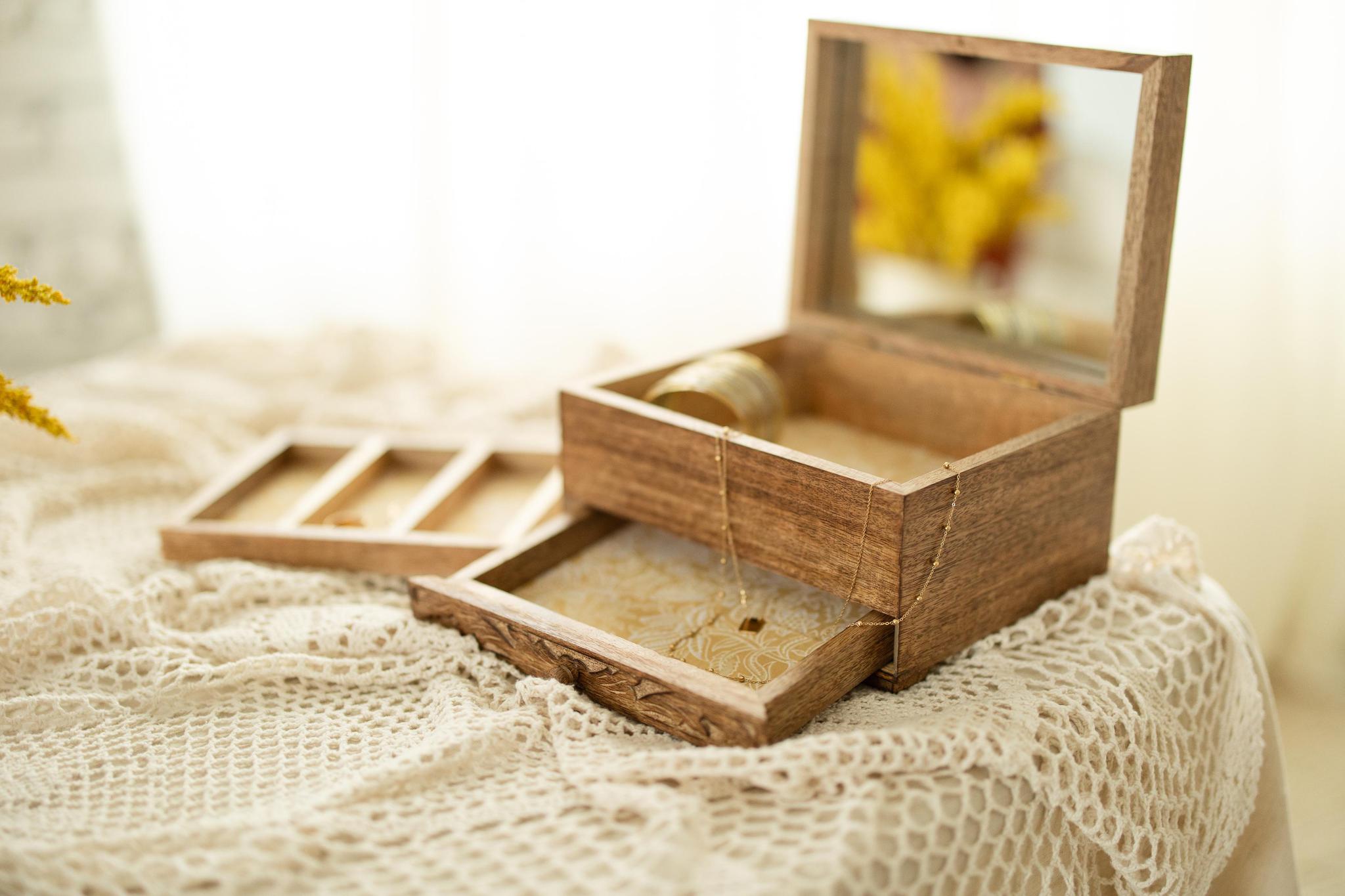 Hand-carved Wood Jewelry Box